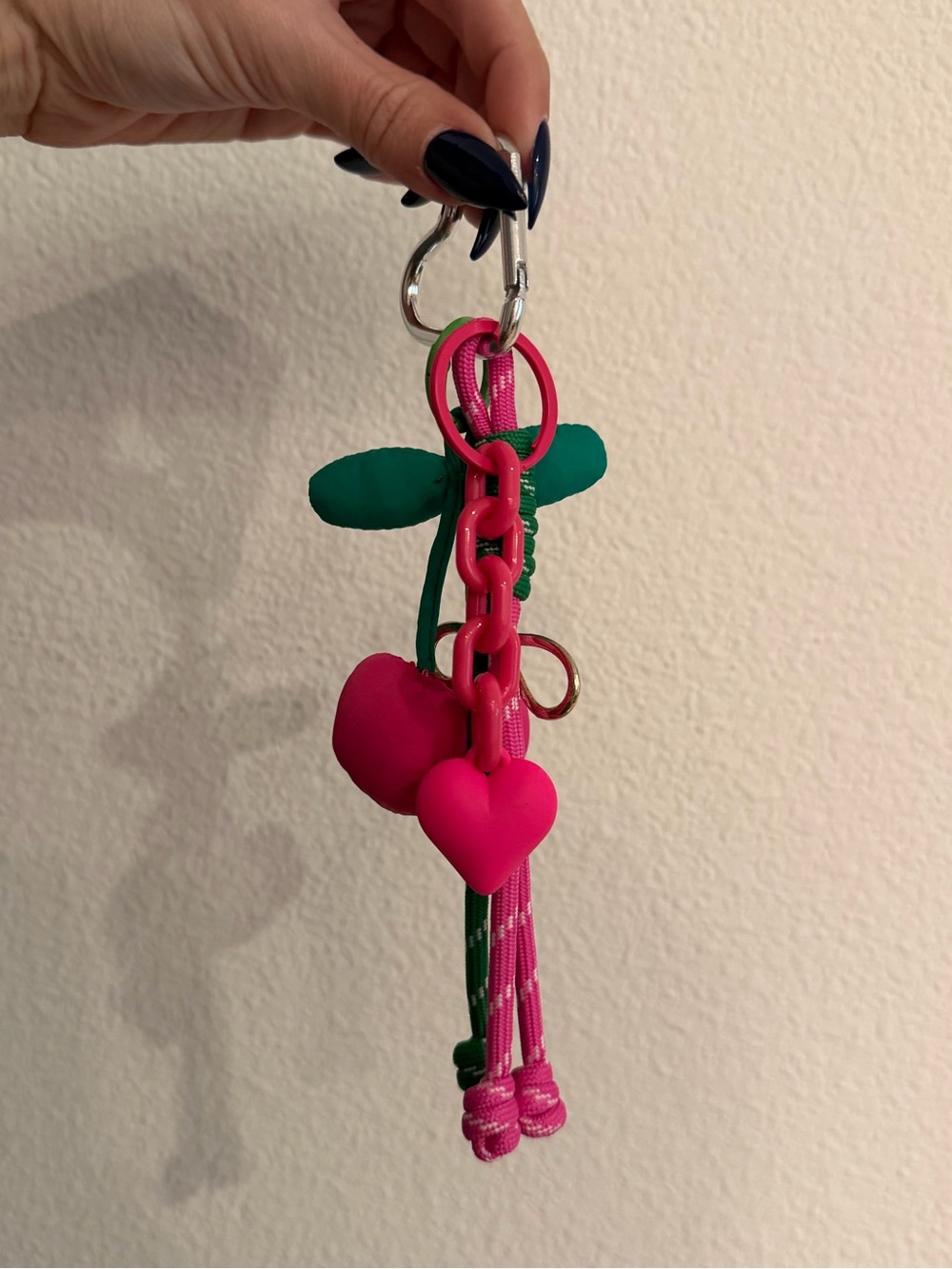 BRAND NEW Pink & Green Cherry Keychain Charm - Picture 3 of 3